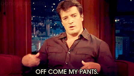 nathan fillion saying off come my pants on a talk show.